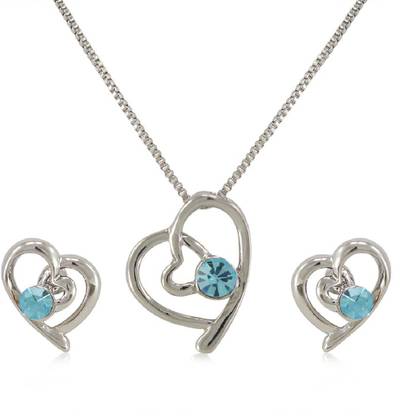 Kirati Love Forever Blue Stone Heart pendant With Earring Set for Womens & Girls Platinum Swarovski Zirconia Alloy Pendant Set