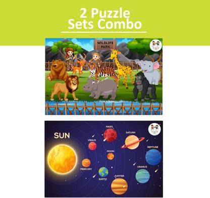 Enjunior Box COMBO OF 16 PIECE WILD LIFE PARK PUZZLE & 16 PIECE SOLAR SYSTEM PUZZLE FOR KIDS
