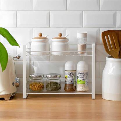 Happie Shopping Containers Kitchen Rack Iron Iron 2-Tier Kitchen Organizer Spice Rack For Kitchen Storage (Size- 33x13x28 cm)
