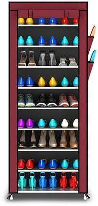 Folk Idol Folk Idol9 Layer Multipurpose Portable Folding Shoes Rack/Shoes Shelf/Shoes Cabinet with Wardrobe Cover, Easy Installation Stand for Shoes Metal Collapsible Shoe Stand