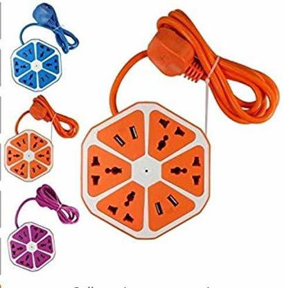 Triangle Ant ™ Hexagon Shape Socket 4 USB and 4 Socket 6 ft cable length 4  Socket Extension Boards