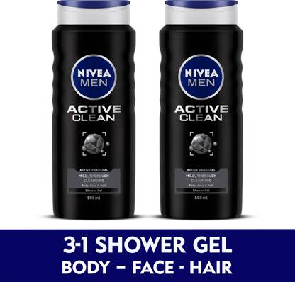 Nivea Men Men Shower Gel, Active Clean, Pack of 2 - 500 ml each