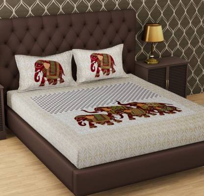 VIKANJALI FAB 104 TC Cotton Double Animal Flat Bedsheet