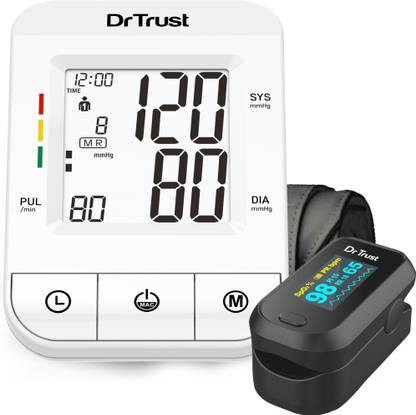 डर ट्रस्ट (USA) i-check Fully Automatic Digital blood Pressure Checking Machine For Doctors and Home Users + 210 FingerTip Oxy meter Finger Oxygen Saturation Heart Rate Monitor Pulse Oximeter BP मॉनिटर