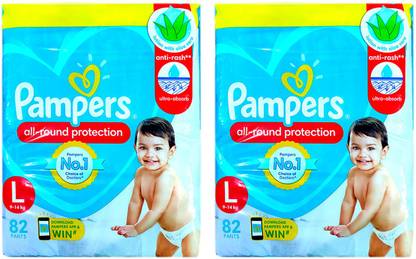 Pampers BABY PANTS, SIZE LARGE , 82 PCS. PACK, COMBO OF 2 PACKS - L