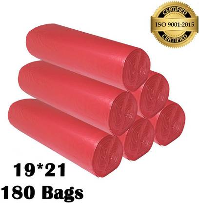 JUNDYA OXO-Biodegradable Medium Size Red Garbage Bag 19x21 (6X30 - 180 PCS) 12 L Medium 12 L Garbage Bag  Pack Of 180