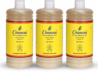 Oneness Pancha Deepam Prayer Oil | Lamp Oil | Diya Oil | Pooja Oil | 100% Natural | Combination of Cow Ghee, Gingelly/Sesame Oil, Coconut Oil, Castor Oil, Mahua Oil & Special Sandal/Chandan Oil | Soot-Free Oil /Combo Of 3