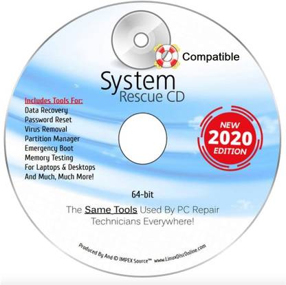 COMPATIBLE System Rescue CD System Recovery Disk for Win 10, 8.1, 8, 7, *Vista* XP and Linux. System Recovery Disk. Repair, Rescue And Recovery Software