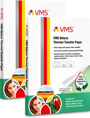 VMS Deluxe Heat Transfer Paper (2 x 100 sheets) Unruled A4 110 gsm Sublimation Mug Printing Paper