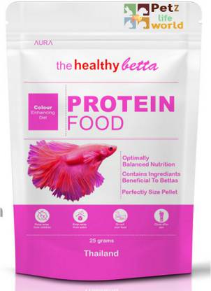 Petzlifeworld Aura The Healthy Betta Protein Food, 25G | Colour Enhancing Diet 0.025 kg Dry New Born, Adult, Young, Senior Fish Food