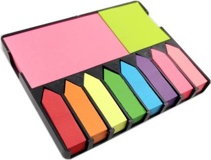 R H lifestyle Sticky Note Memo Pad with 8 Index Tabs, Bright Neon Colors ( 100 Sheets per flag) 100 Sheets Regular, 10 Colors