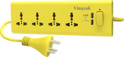 VINAYAK ELECTRICALS 2.1amp ABS spike guard with 2 USB 3 meter wire 1 switch 4  Socket Extension Boards