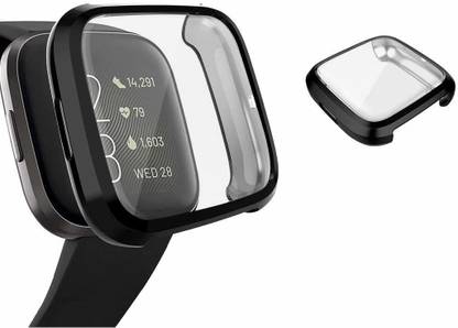 KAZUKI Front and Back Screen Guard for Soft TPU Front Protection Case Cover for Fitbit Versa 2 Smart Watch (Flexible|Silicone|Black)