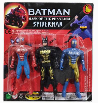 FLYmart Super Hero Team Set Avengers with LED Light on Chest Batman Spiderman and Blue Spider man Action Figure