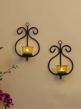 Samy Collectables Metal Decorative Wall Sconce Candle Holder, Pack of 2 Iron Tealight Holder Set