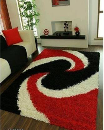 RM Handloom Black, Red, White Polyester Carpet