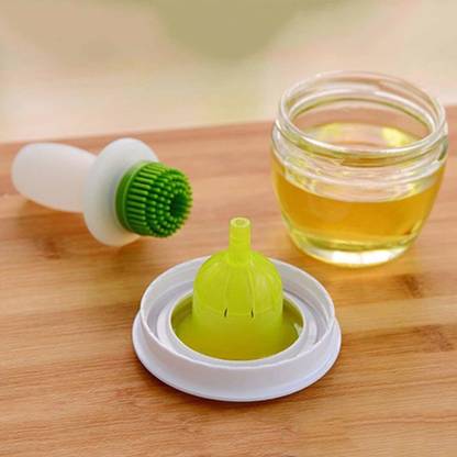 KUNYA basting brush with container, BBQ greasing oiling chef's brush, Silicone Round Pastry Brush