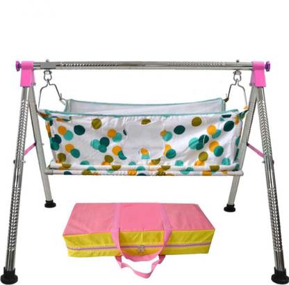 UNIQUE ENTERPRISE Baby Boy's and Girl's Fully Portable NRI Cradle/Ghodiyu With Flat Sleeping Bed Indian Style Cloth Hammock Having Mosquito Net and Pipe-Kit