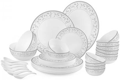 cello Pack of 33 Opalware Divine Silver 33 Pcs Dinner Set