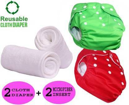 zlox Baby Reusable Cloth Diapers, Washable Adjustable Infants Babies Diaper Nappies with Microfiber Insert, (2 Cloth Diapers & 2 White Insert)