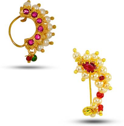 Jewelopia Pearl Gold-plated Plated Mother of Pearl Nose Ring