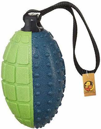 Foodie Puppies TRP & Foam Twin Colored Squeaky Bomb with Grooves and Grip Strap Holder Chew Toys for Dogs & Puppies (Bomb with Strap) Rubber Squeaky Toy For Dog
