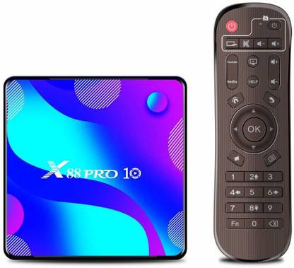 SYSTENE •	X88 Pro Android TV Box Quad-Core - WiFi Bluetooth 4.0 Android 10.0 4K TV Box H.265 VP9 - Multi Color (4/64 GB) Media Streaming Device