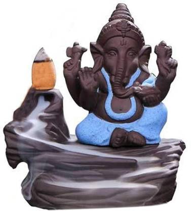 BG Bazzar gali Ganesha Smoke Fountain Incense Holder Lord Ganesh ji Smoke Backflow with Free 10 Back Flow Incense Cones Decorative Showpiece  -  12 cm