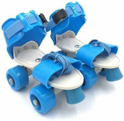 BBTR Quad Roller 4 Wheel Adjustable Skates Skating Shoes Quad Roller Skates Quad Roller Skates - Size 20 UK (White, Blue) Quad Roller Skates - Size 5-12 UK