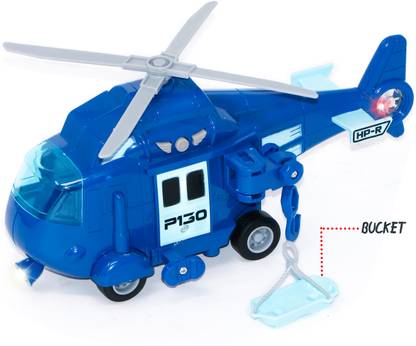 zest 4 toyz Police Rescue Helicopter Toy For Kids With Flashing Light, Sound Effect & Hanging Basket , Chopper Friction Toy For Kids - Blue
