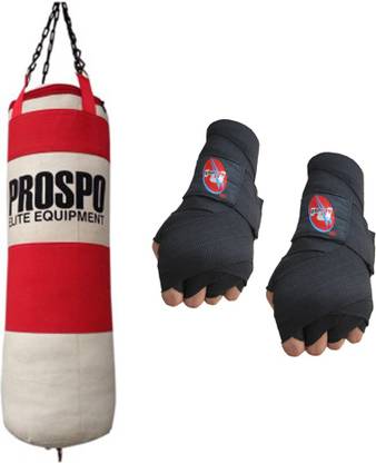 PROSPO Unfilled(3 feet) Multi Layer Canvas Punching Bag With Hand wrap Boxing Kit