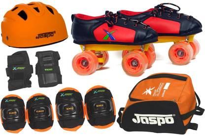 Jaspo Velocity Pro Shoe Skates Combo Foot length 23.5 cms Size : 3 UK ( Age group 9-10 years) Skating Kit