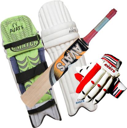 AVATS 1 Pad Piu Leather & 1 Kashmiri Willow Bat & 1 Hand Gloves Set Cricket Kit