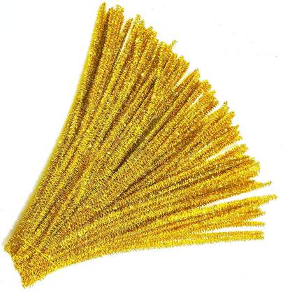 PRANSUNITA Sparkle Pipe Cleaners 25 Pcs, Chenille Stems for DIY Crafts Decorations Creative School Projects (6 mm x 12 Inch), Color - Gold