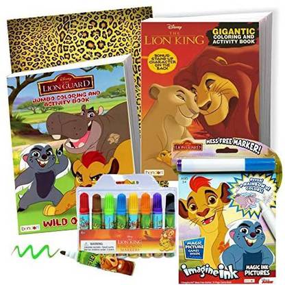 Lion King Lion Guard Coloring Book Super Set Bundle - 2 Lion Guard Coloring Books with Lion Guard Markers