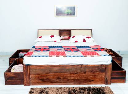 FURINNO Solid Wood King Drawer, Box Bed