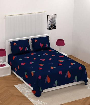 Pink Cherry Cotton Double, King Flat 120 TC Printed Bedsheet