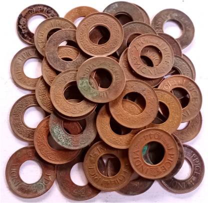 MANMAI COINS 100 COINS LOT - BRITISH INDIA - HOLE PICE - George VI 1943 1944 1945 1946 1947 Bronze – 2 g – ø 21.3 - CIRCULATED CONDITION Medieval Coin Collection