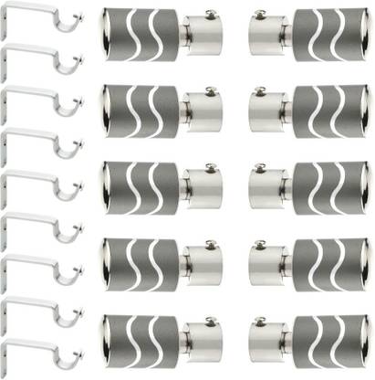 GLOXY Grey, Silver Rod Rail Bracket, Curtain Knobs, Curtain Hooks, Curtain Rods Metal