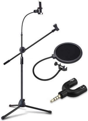 Techtest Microphone Stand for Singing Condenser Microphone Mic Stands, Microphone Pop Filter,Mobile Holder,Headphone and Microphone U Splitter Converter Adaptor