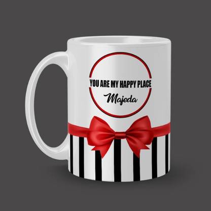 Beautum You Are My Happy Place Majeda Name Printed White Ceramic (350ml) Coffee Model NO:BOW011431 Ceramic Coffee Mug