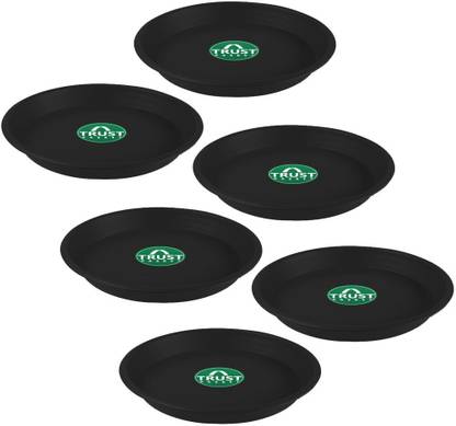 TrustBasket UV Treated Round Bottom Tray Saucer-Black Colour-8 Inch-( Set of 6 ) Plant Container Set