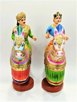 Harathi Tanjore Horse Dance Set Golu Doll BY HARATHI Decorative Showpiece  -  30 cm