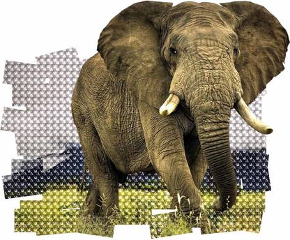 WALLDESIGN 35.56 cm African Elephant 3D - 17 inch width x 14 inch height - Small Self Adhesive Sticker