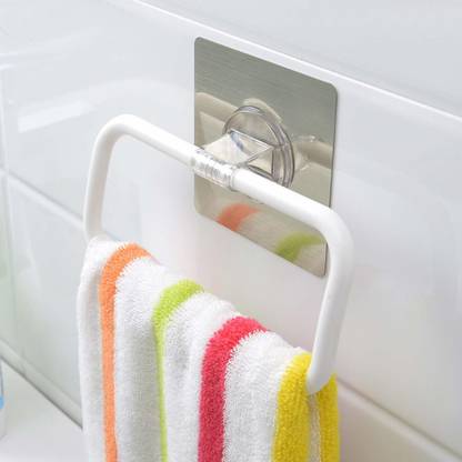 VAVSU Magic Sticker Series Self-Adhesive Plastic Towel Holder, Napkin Hanger Towel Rod White Towel Holder