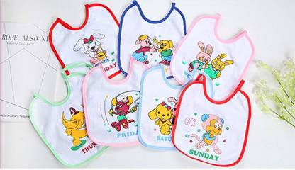 AVRONI Cotton Bibs Waterproof Cotton Apron Baby Weekdays tie Knot Bib Set 7 Pieces
