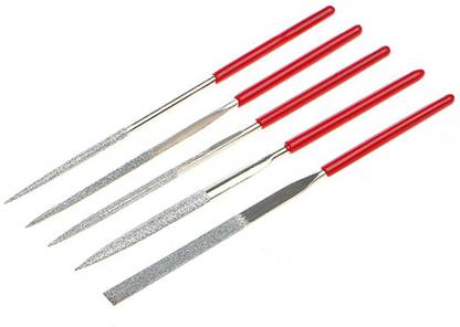 uptodatetools Diamond Iron File Set 140 mm Soft-Grip Diamond Iron File Set (Red) -5 Pieces Firmer Chisel