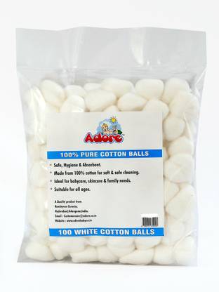 Adore 100% Pure Cotton Balls White -100pc (pack of 6)