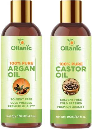 Oilanic Premium Argan Oil & Castor Oil Combo pack of 2 bottles of 100 ml(200 ml)