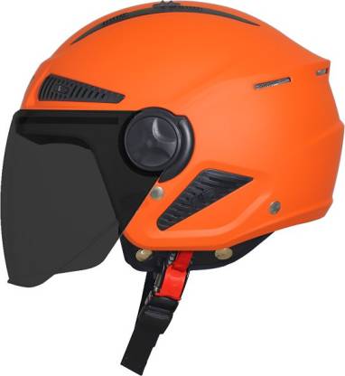 Steelbird Boxx Open Face Helmet, ISI Certified Helmet in Matt Coral Orange with Smoke Visor Motorbike Helmet